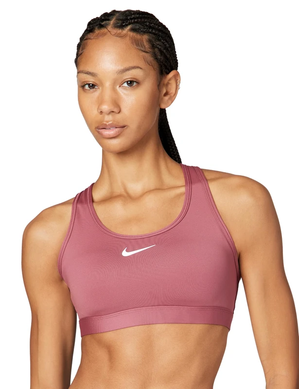 NIKE Women's Swsh Med Sport Bra, Pink Smoke/White, S