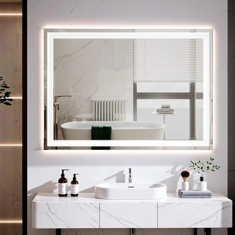 Clevich Bathroom Mirror with Lighting, 80 x 60 cm, LED Mirror with 3 Light Colours, Dimmable, Tempered Glass, Explosion Protection, Touch Switch, Memory Function, Anti-Fog, Bathroom Mirror with Light