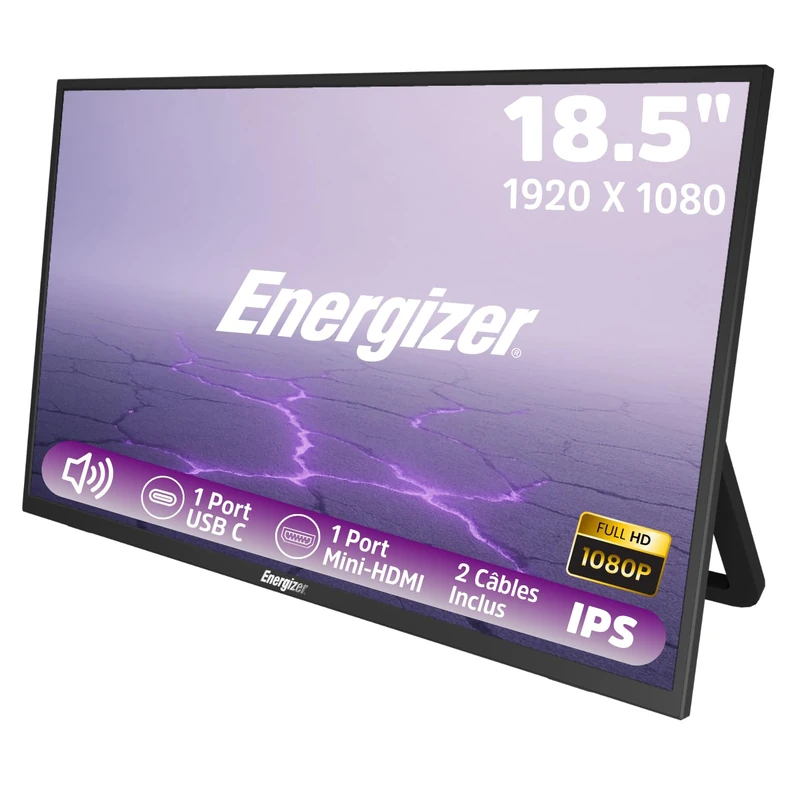 Energizer - 18.5" Full HD (1920x1080) 100Hz IPS LCD Display USB-C Ports + Mini HDMI with Stand - Built-in Speakers - for PC/MacBook/Xbox/PS4 5/TV
