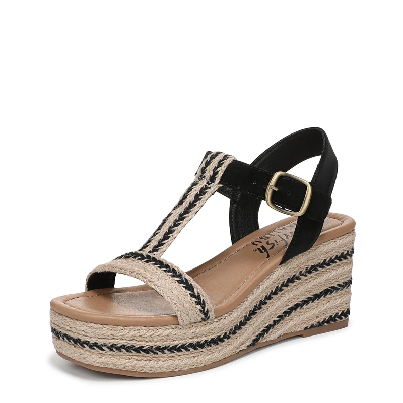 Blowfish Malibu Women's Annika Wedge Sandals, Natural Black, Medium Fit, UK 8