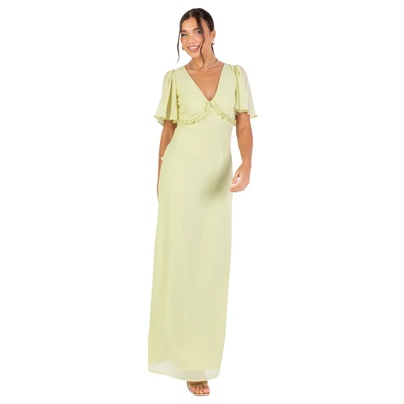 Anaya with Love Women's Flutter Sleeve Maxi Dress Elegant V-Neck Bridesmaid Gown Formal Wedding Guest Evening Dress Spring Green 24