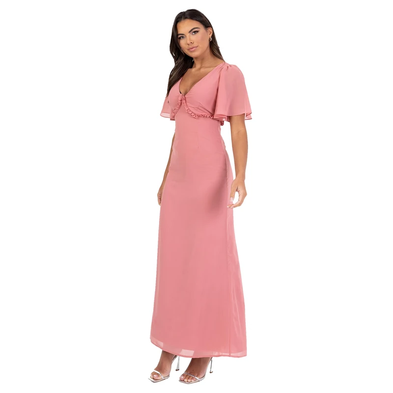 Anaya with Love Women's Flutter Sleeve Maxi Dress Elegant V-Neck Bridesmaid Gown Formal Wedding Guest Evening Dress Desert Rose 24
