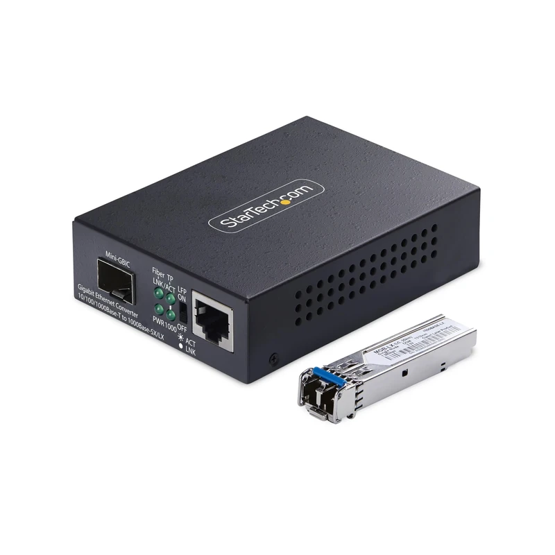 StarTech.com Gigabit Singlemode (SM) LC Fiber Media Converter, 10/100/1000 Mbps, 20km, RJ45 to LC, Full Metal, TAA Compliant