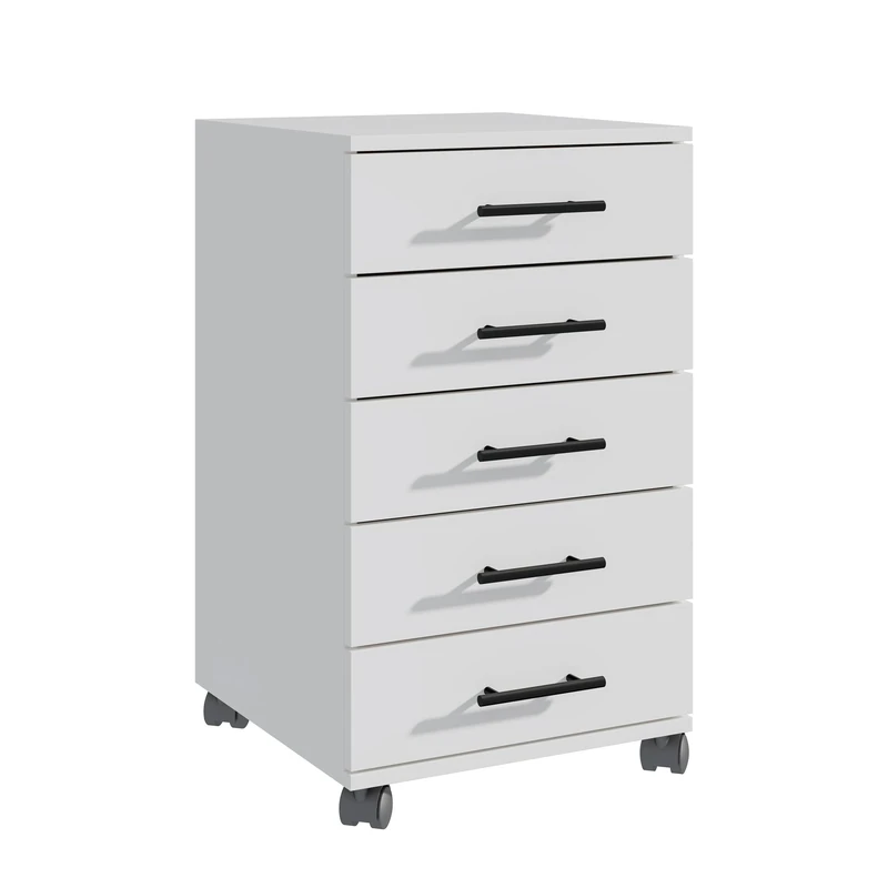 Relaxdays mobile pedestal, 5 drawers, HxWxD: 69 x 40 x 40 cm, filing cabinet on wheels, office drawer unit, white