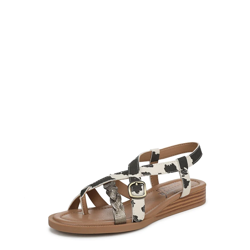 Blowfish Malibu Women's April Flat Sandals, Light Cow Print/Bronze, Medium Fit, UK 3