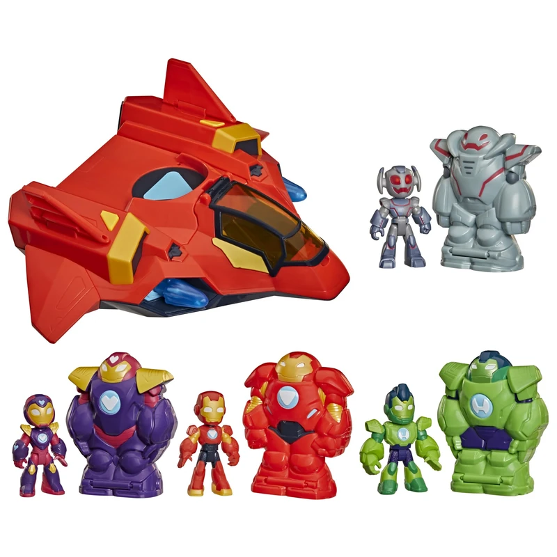 Disney Jr. Series Marvel's Iron Man and his Awesome Friends Ultimate Giant-Sized Armour Iron Jet Toy Set, 7.6 cm Action Figures, Armour Suits, Vehicle