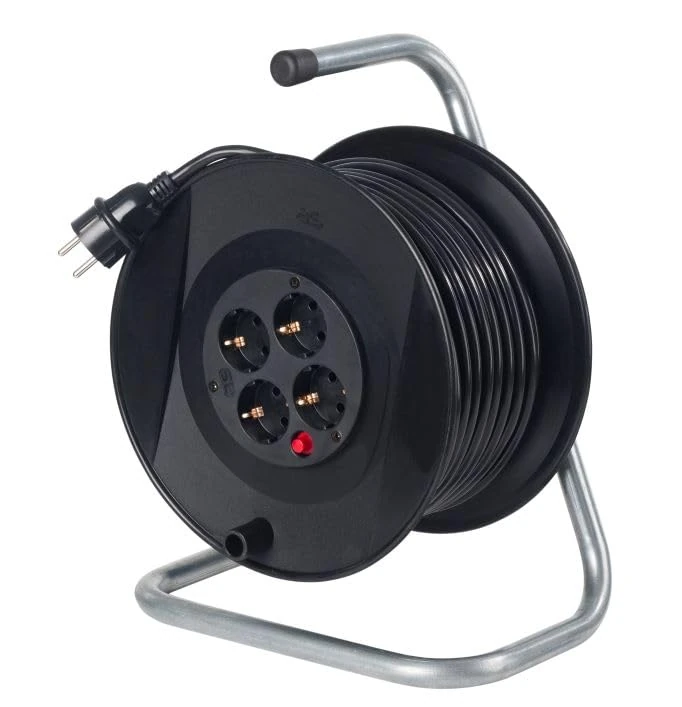 as - Schwabe Cable Reel 40 m, IP20 Indoor, 4 sockets, Thermal Protection Circuit Breaker, Black - Image 1