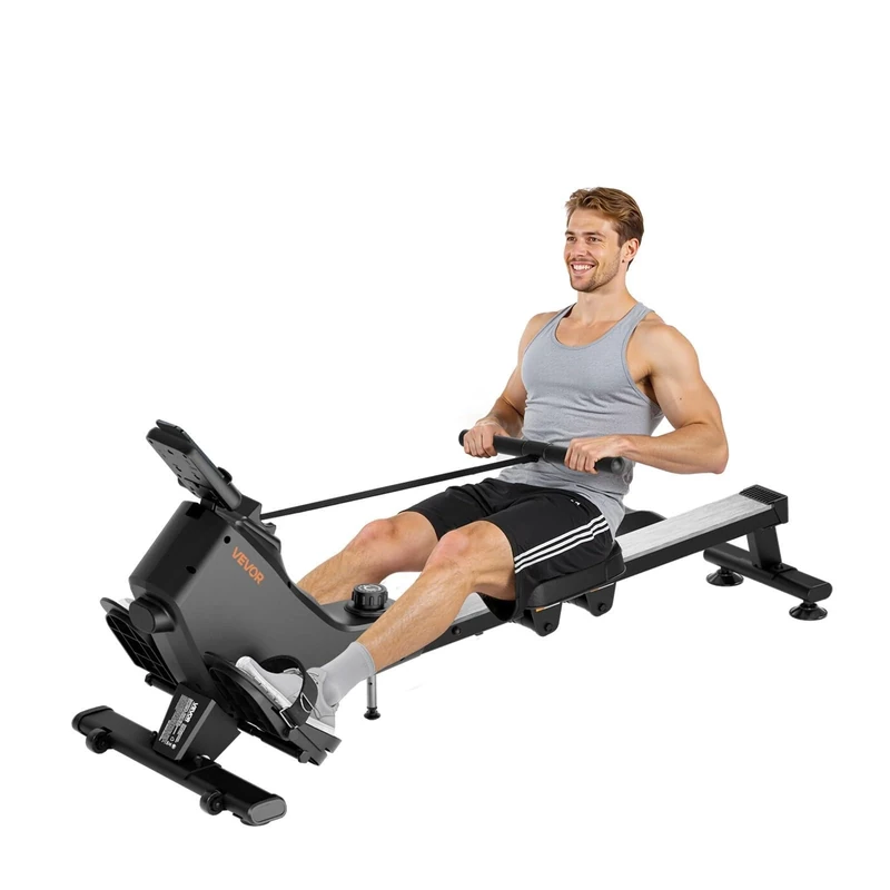 VEVOR Magnetic Rowing Machine,16-Level Quiet Resistance Adjustable,Foldable Rower Machine for Home,158kg Weight Capacity, Row Machines with Smooth Pulley Design, Bluetooth APP Compatible & LCD Monitor