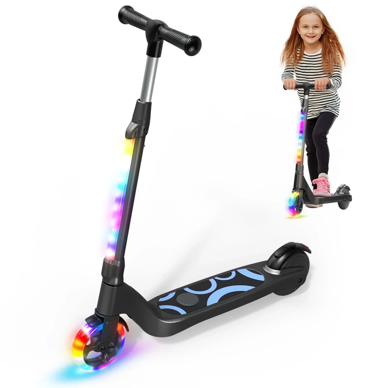 SISIGAD Kid Electric Scooter 6-8-10-12 Years 5.3 Inch with Colourful LED Light & 3 Adjustable Heights, Children's Electric Scooter Max Load 70 kg, Max Speed 10 km/h