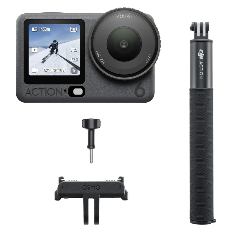 DJI Osmo Action 6 Skiing Combo, Action Camera With 4hrs Battery, Variable Aperture of f/2.0–f/4.0, -20° Cold-Resistant, 32× Slow-Motion, Action Camera 8K Perfect for Skiing and Snow Sports