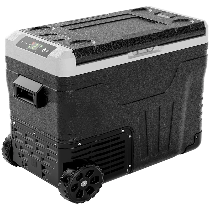 EUHOMY 12 Volt Refrigerator, 53QT(50L) Electric Cooler, Portable Freezer 12V/24V DC 100-240V AC, 12V Refrigerator - 4°F ~ 46°F, 12V Cooler with Wheels and 2 Baskets for Travel, Camping, Truck, Boat