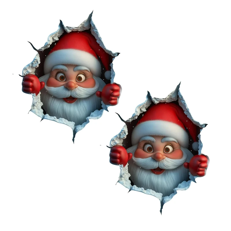 Christmas Creative Wall Sticker, Creative Christmas Santa Wall Stickers, Santa Claus Breaking Through Wall Design, Living Room Decor (2)