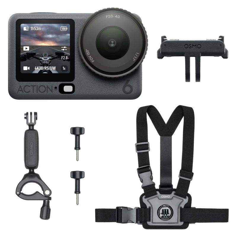 DJI Osmo Action 6 Motorcycling/Mountain Cycling Combo, Action Camera for Riders, 1/1.1″ Square Sensor, 155° FOV, 4hrs Battery, Action Camera 8K Ideal for Road and Mountain Cycling Adventures