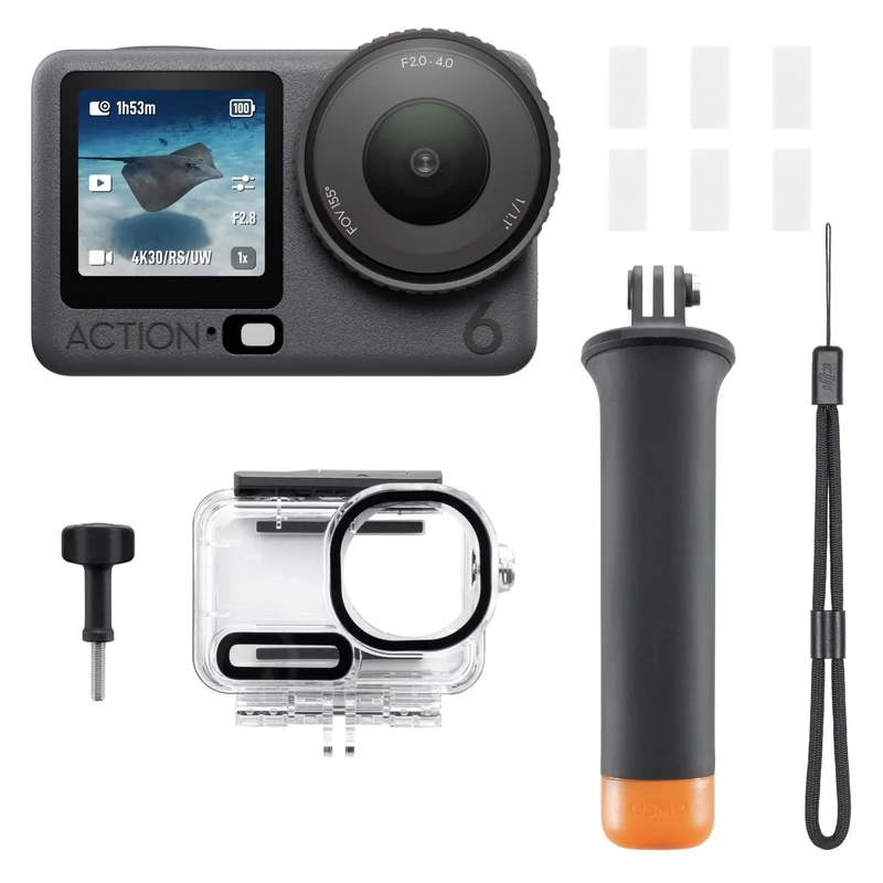 DJI Osmo Action 6 Freediving/Snorkeling Combo, Action Camera Ideal for Divers With 20m Waterproof Capability, Dual OLED Touchscreens, Water Pressure Gauge, Action Camera 8K for Underwater Sports