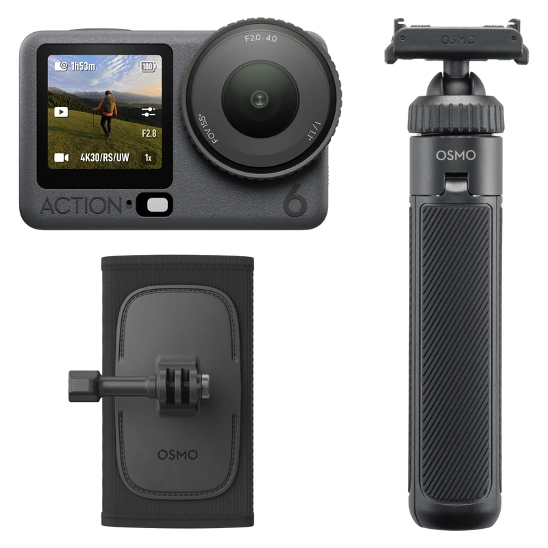 DJI Osmo Action 6 Hiking Combo, Action Camera With 1/1.1″ Square Sensor, Variable Aperture of f/2.0–f/4.0, Stabilization, 4hrs Battery, Action Camera 8K Ideal for Hiking, Travel and Outdoor Adventures