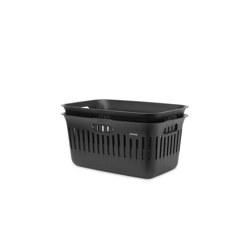 Brabantia Collect-It Laundry Basket 40L (Black), Set of 2, Laundry Hamper for Kitchens and Utility Rooms, Storage Basket for Clothing, Towels and Bedding