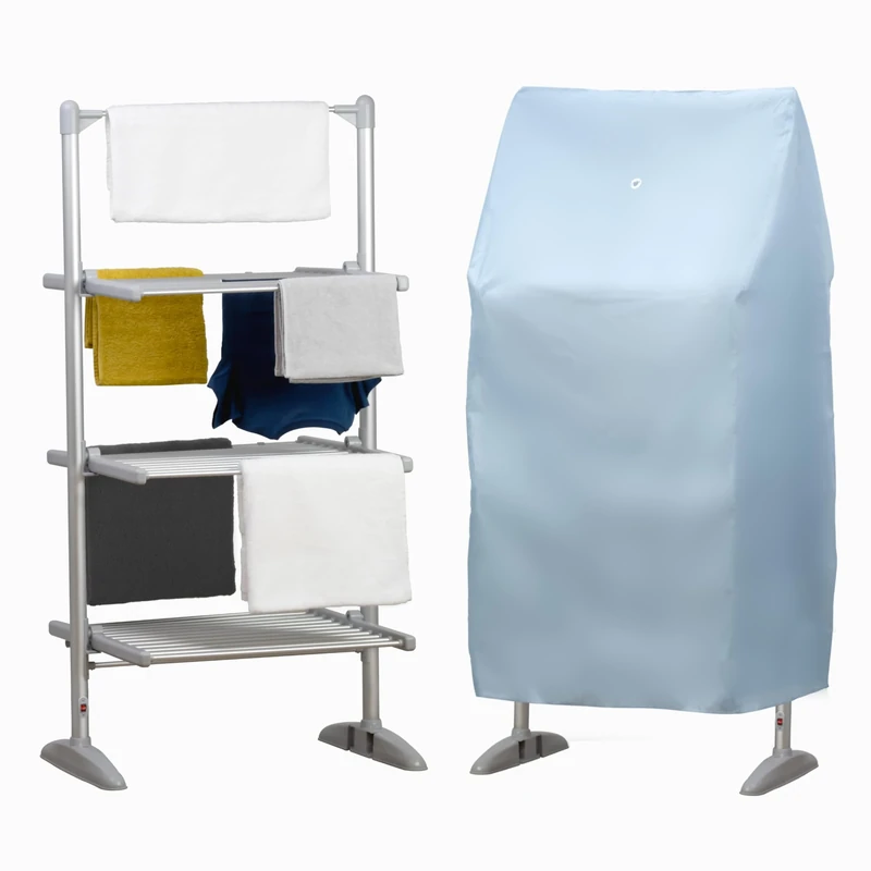 Status Laundry Bundle 3-Tier Heated Clothes Airer, Foldable Aluminium Electric Drying Rack, Low-Energy Indoor Laundry Dryer Stand + 3 Tier Heated Clothes Airer Cover to Speed Up Drying Time