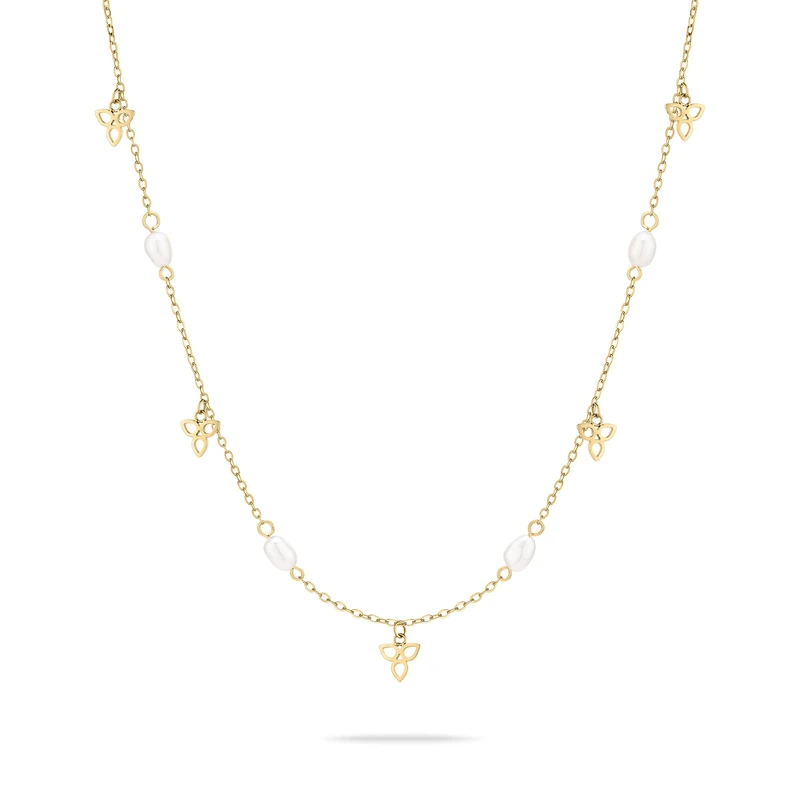 Tamaris Pearl Flower Necklace – Gold – Necklace with Zirconia Stones and Flower Pendants Made of Stainless Steel - Image 1