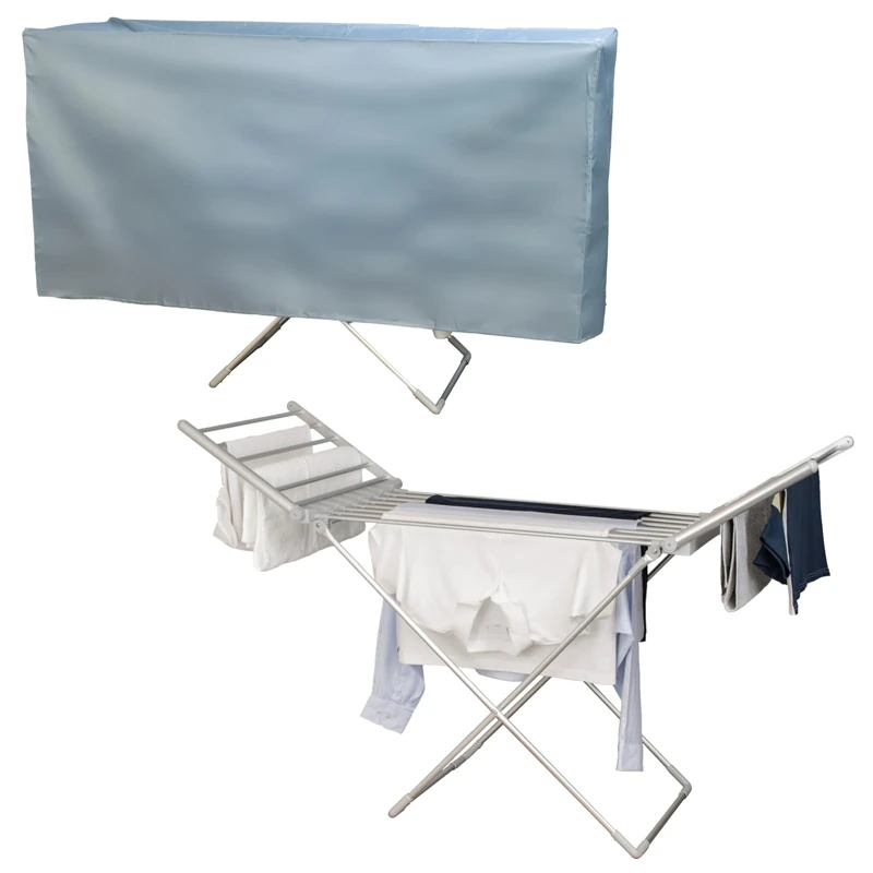 Status Laundry Drying Bundle, 220W Heated Winged Clothes Airer with 20 Rails and 94cm Wingspan, Foldable Aluminium Electric Drying Rack with Heat Retaining Cover for Indoor Laundry
