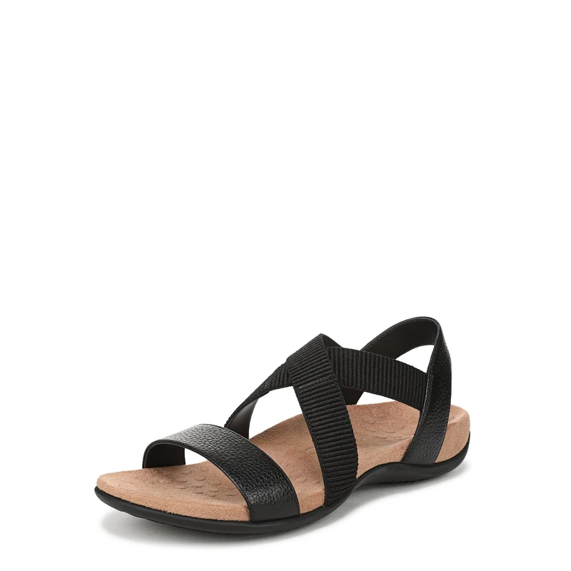 Vionic Women's Raina Flat Sandals, Black Leather, Medium Fit, UK 6