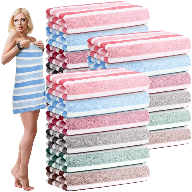 SmoothNovelty 18 Pack Microfiber Bath Towels Bulk 27'' x 60'' Oversized Size Bath Towel Highly Absorbent Extra Large Soft Drying for Shower Beach Winter Salon Sport Gym Party (Stripes,Neutral)