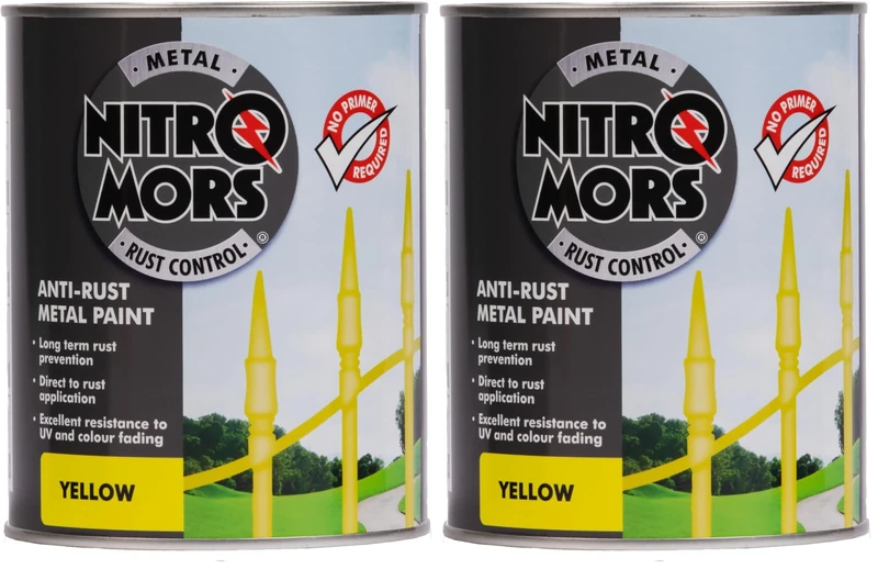 Nitromors Smooth Metal Paint Yellow, 750 ml, Durable Rust-Resistant Paint for Metal Doors, Garden Furniture, Gates & Railings, UV Protection (Pack of 2)