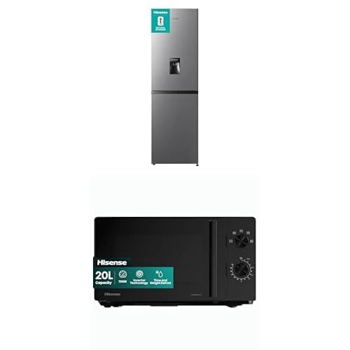Bundle of Hisense RB327N4WCE 55cm 50/50 Fridge Freezer - 251 litre capacity - Non-plumbed Water Dispenser - Silver - E Rated,+ Hisense 700 Watts 20 Litre Inverter Microwave Oven H20MOBP1HIUK Black