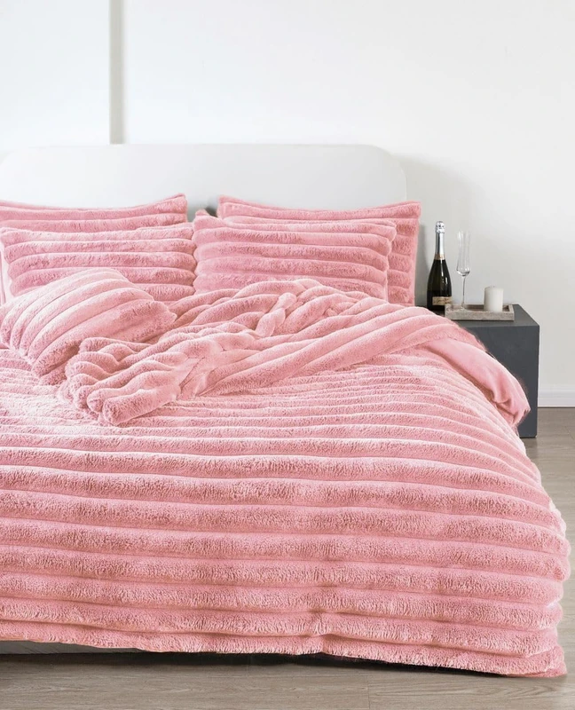Chunky Faux Fur Duvet Cover Set - Super King - Blush Pink