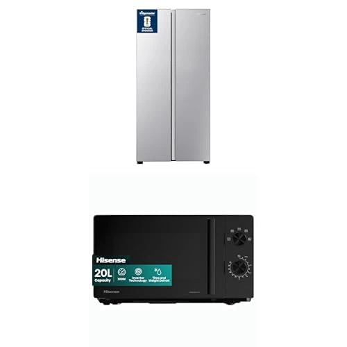 Bundle of Fridgemaster MS83430ES American Side by side Door Fridge Freezer 441L, Total No Frost, Inverter compressor, Silver, + Hisense 700 Watts 20 Litre Inverter Microwave Oven H20MOBP1HIUK Black