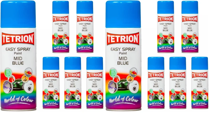 Tetrion Easy Spray Multipurpose Mid Blue Aerosols Paint 400 ML 12 Pack - for Metal, Wood, Ceramic & Plastic Indoor Outdoor