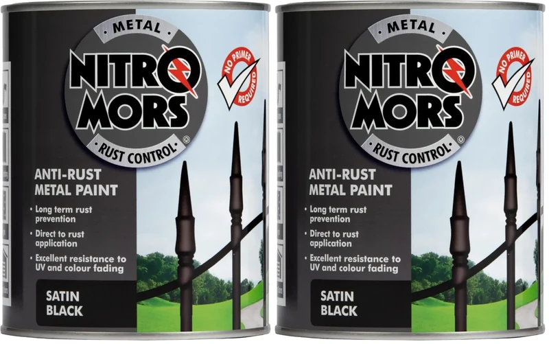 Nitromors Anti-Rust Satin Finish Metal Paint, Black, 750 ml (Pack of 2)