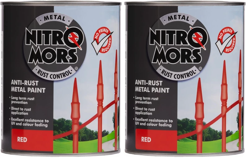Nitromors Smooth Metal Paint Red, 750 ml, No Primer Required, UV Resistant, Rust Protection for Doors and Garden Furniture (Pack of 2)
