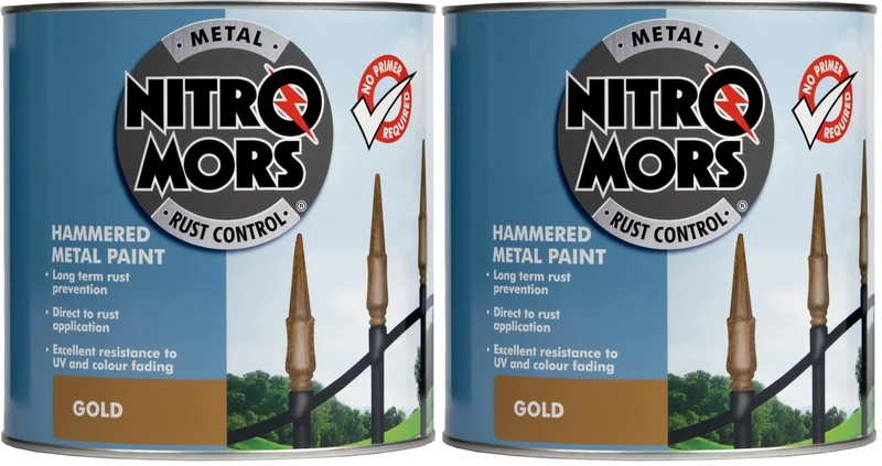 Nitromors Hammered Metal Paint, Gold 2.5 L, No Primer Required, Rust & UV Protection, for Doors, Gates, Furniture, Metal Surfaces (Pack of 2)