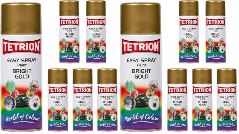 Tetrion Easy Spray Multipurpose Acrylic Aerosol Paint, Bright Gold, 400ml, Pack of 12, Quick-Drying for Metal, Wood, Ceramic, Plastic - Image 1