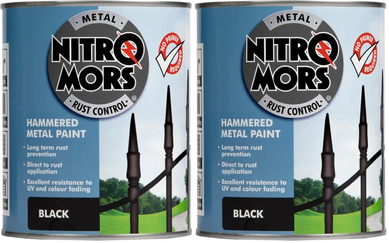 Nitromors Hammered Metal Paint Black, 750ml, Rust Protection & UV Resistant, For Metal Furniture, Gates & Railings (Pack of 2)