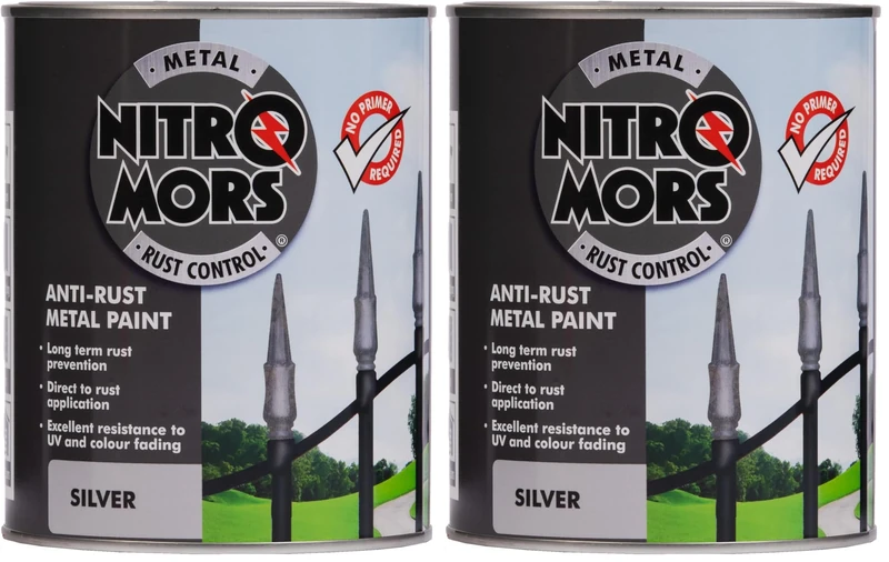 Nitromors Smooth Metal Paint for Doors, Furniture and Gates, No Primer Needed Rust Protection for Ferrous and Non-Ferrous Surfaces, Silver 750 ml (Pack of 2)