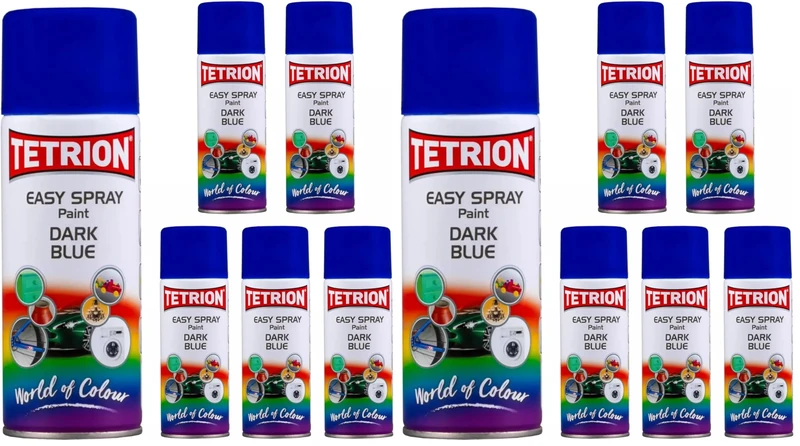 Tetrion Easy Spray Multipurpose Dark Blue Spray Paint 400 Ml - Pack of 12 for Metal, Wood, Ceramic and Plastic Surfaces, Interior and Exterior Use