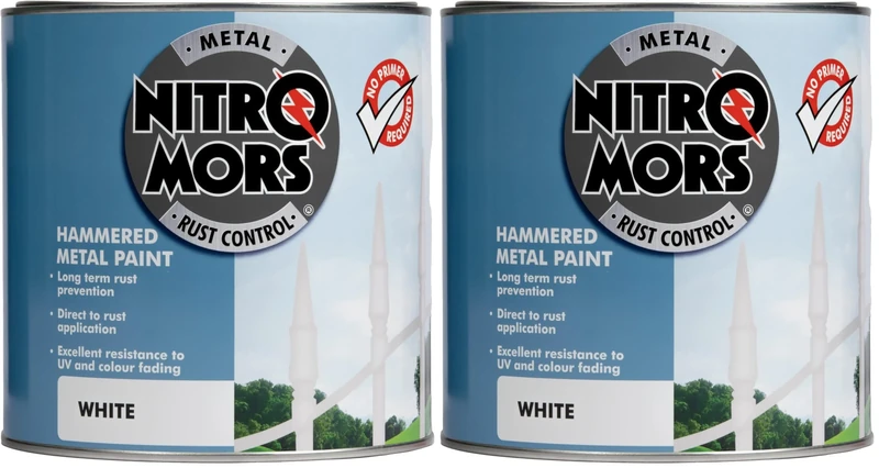 Nitromors Hammered Metal Paint, Rust Protection for Metal Doors and Garden Furniture, UV Resistant, No Primer Needed, White 2.5 L (Pack of 2)