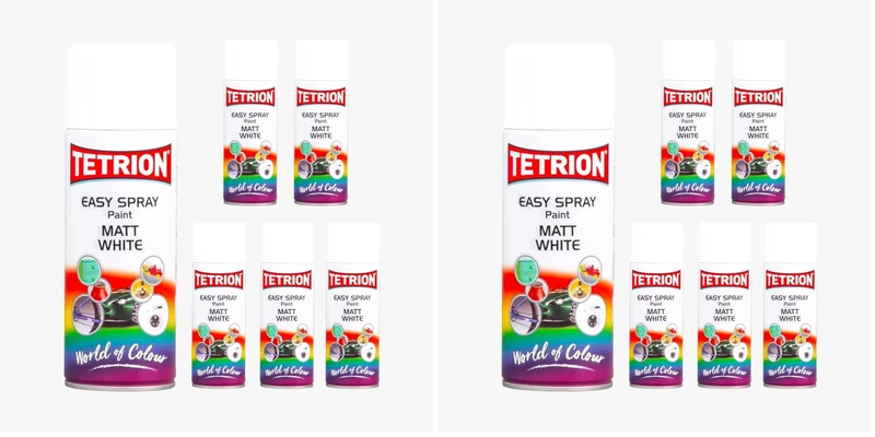 Tetrion Easy Spray Matt White Multipurpose Paint - Quick-Dry Aerosol for Metal, Wood & Plastic - Pack of 12-400 ml Each