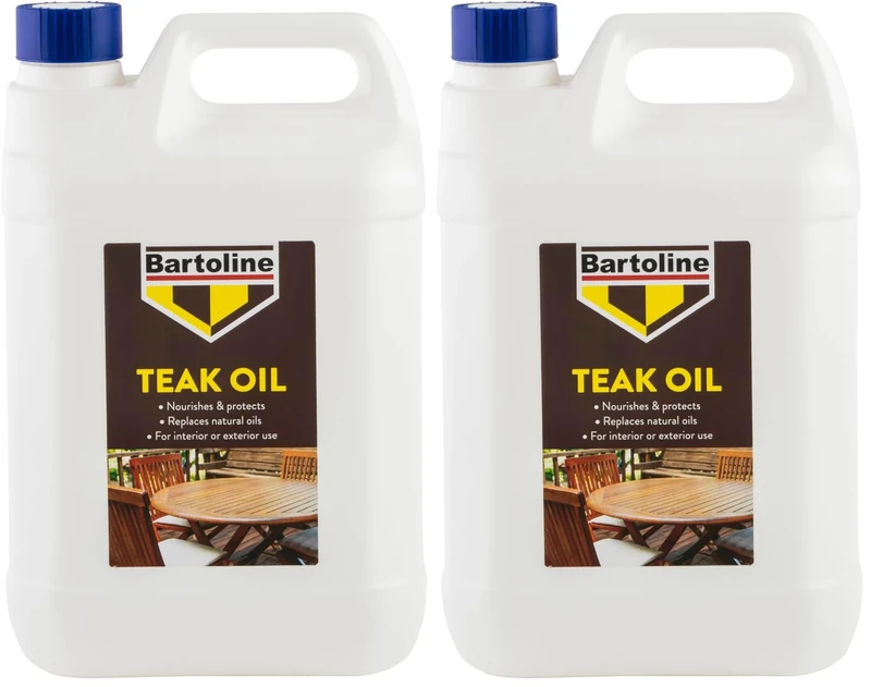 Bartoline Teak Oil 5 L, Deep Penetrating Wood Oil for Outdoor and Indoor Furniture, Garden Furniture, Hardwood Protection and Teak Care (Pack of 2)