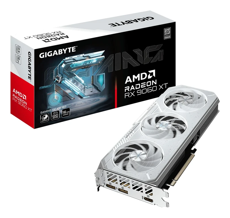 Gigabyte GAMING Radeon RX 9060 XT OC ICE 16G Graphics Card - 16GB GDDR6, 256bit, PCI-E 5.0, 3320 MHz Core Clock, 2 x DisplayPort, 1 x HDMI, GV-R906XGAMINGOCICE-16GD