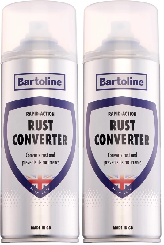Bartoline Rust Converter 400ml – Rapid Acting Rust Neutralizer and Converter Spray Self-Priming for Ferrous Metals Ideal for Automotive, Tools, Garden Furniture (Pack of 2)