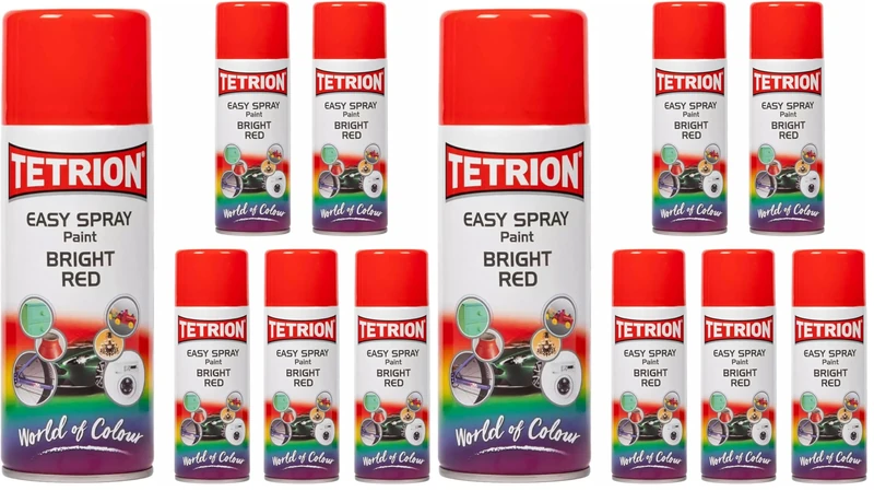 Tetrion Easy Spray Multipurpose Bright Red Paint 400 ML for Interiors & Exteriors, Quick-Drying Aerosol for Metal, Wood, Ceramic, Plastic - Pack of 12