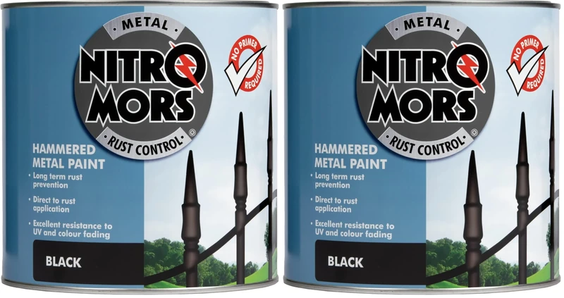 Nitromors Metal Paint Hammered Finish for Doors Furniture Gates UV Resistant 250 Hours Salt Spray Protection, Black 2.5 L (Pack of 2)