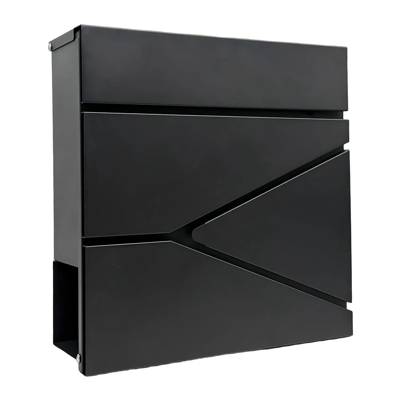 Relaxdays letterbox with newspaper compartment, HxWxD: 37 x 37 x 11 cm, DIN C4, weatherproof, 4 keys, black