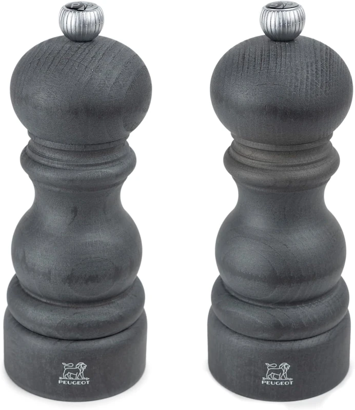 PEUGEOT - Paris Duo - Pepper Mill + Salt Mill 15 cm - Classic Adjustment - PEFC-Certified Recycled Wood - Made in France - Graphite Finish