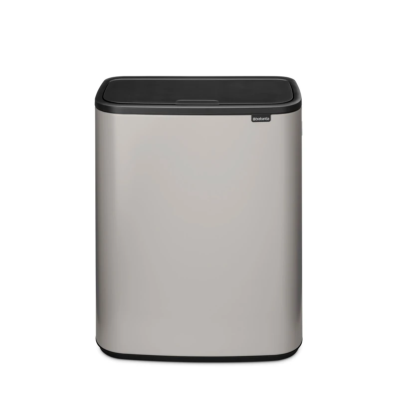 Brabantia Bo Touch Bin 2x30L – Extra Large Dual Compartment | Soft Touch Waste Separation with Inner Buckets | Space-Saving Rubbish Bin for Kitchen or Utility | Soft Grey