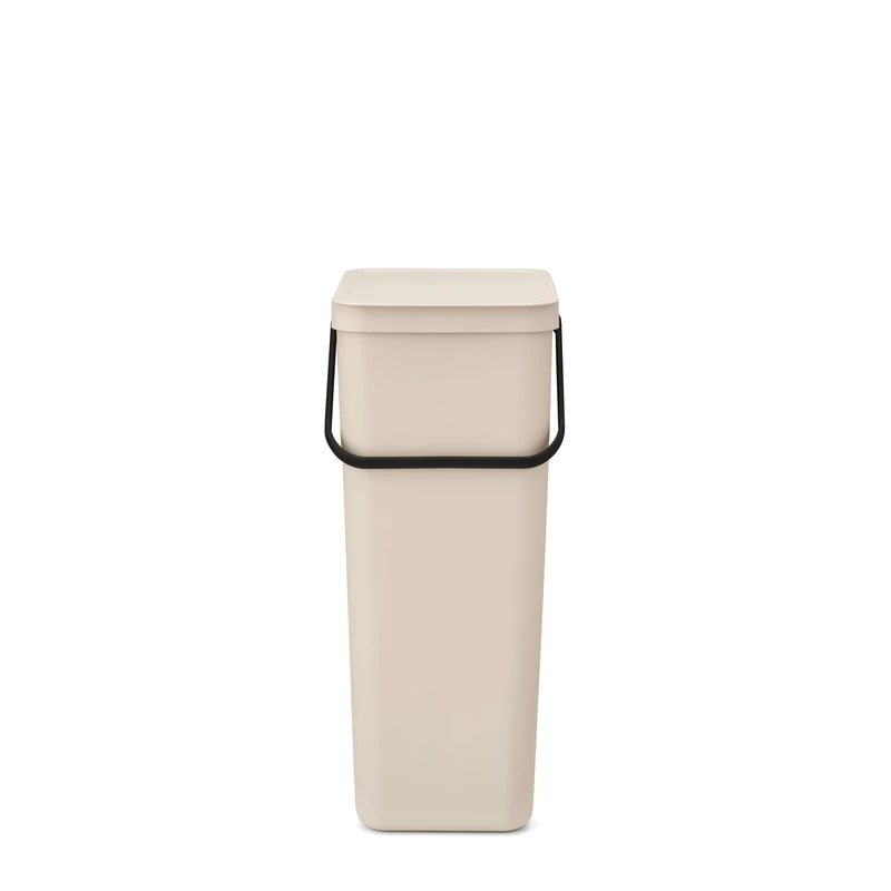 Brabantia Sort & Go Recycle Bin 40L (Soft Beige), Space-Efficient Plastic Recycle Container with Handle, Removable and Stay-Open Lid, Easy to Clean Kitchen Bin without Nooks and Rims