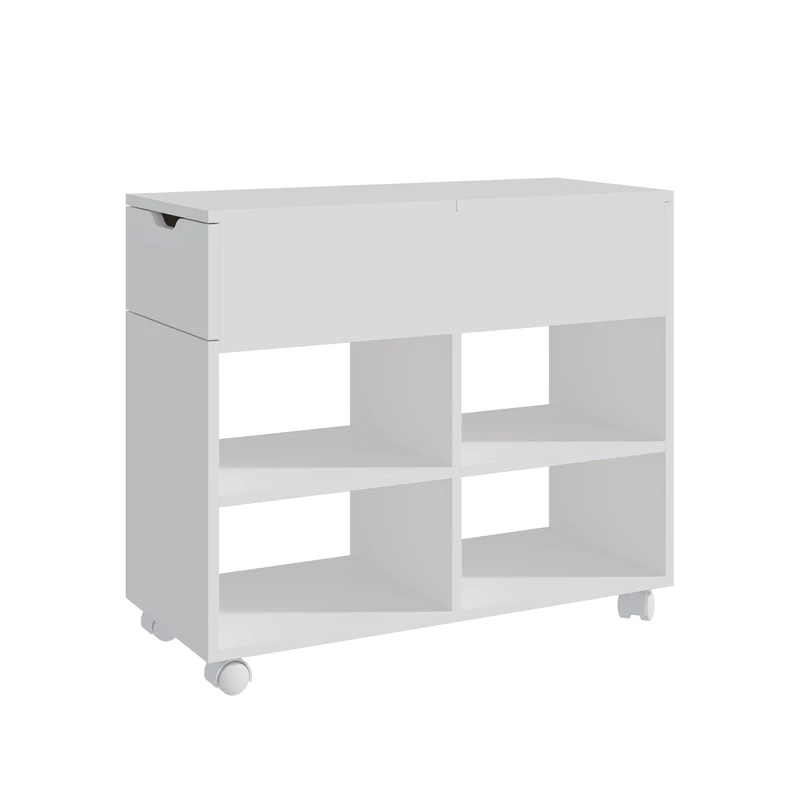 Relaxdays roll container, 5 compartments, drawer, HxWxD: 61 x 70 x 30 cm, open, slim filing cabinet on wheels, white