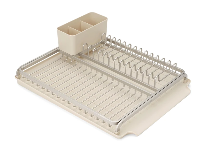 Brabantia SinkSide Dish Drying Rack (Soft Beige), Sleek Sink Organiser with Removable Cutlery Basket, Versatile Sink Drainer for Dishes and Kitchen Accessories